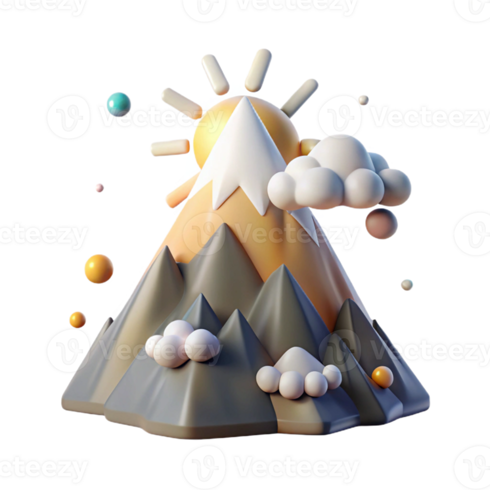 vibrant rustic Mountain Peak with Clouds Cutout with Fluffy Clouds original png