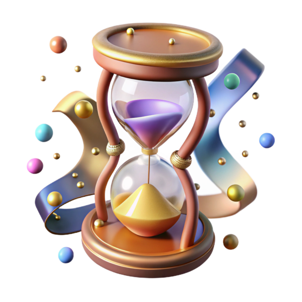 beautiful abstract Spinning Hourglass with Sand Flowing Transparent Background premium png