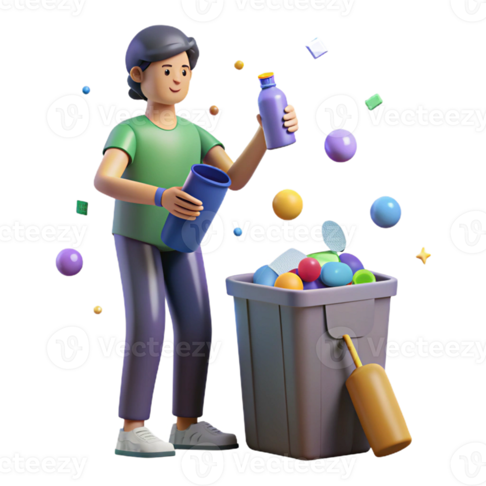 serene rustic Person Recycling Plastic Bottles Isolated Element high resolution png