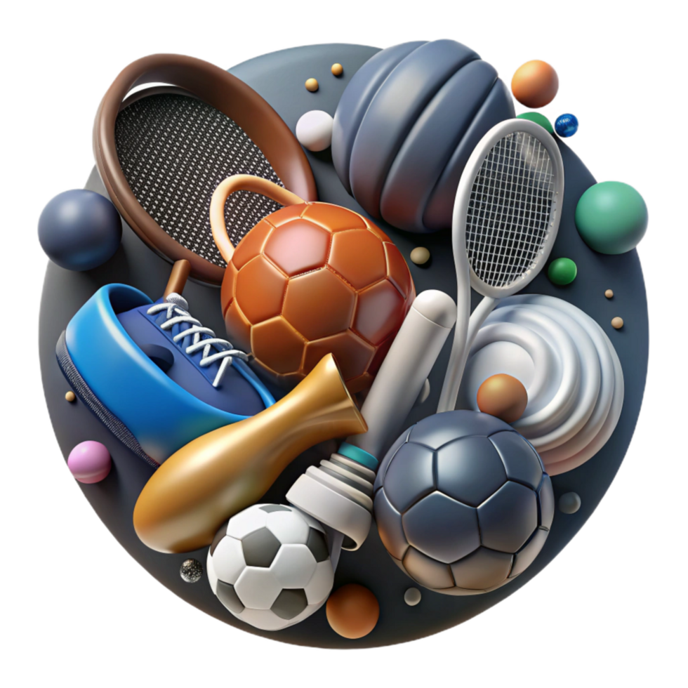stunning artistic Sports Equipment Collage Varied Items Transparent Isolated detailed png