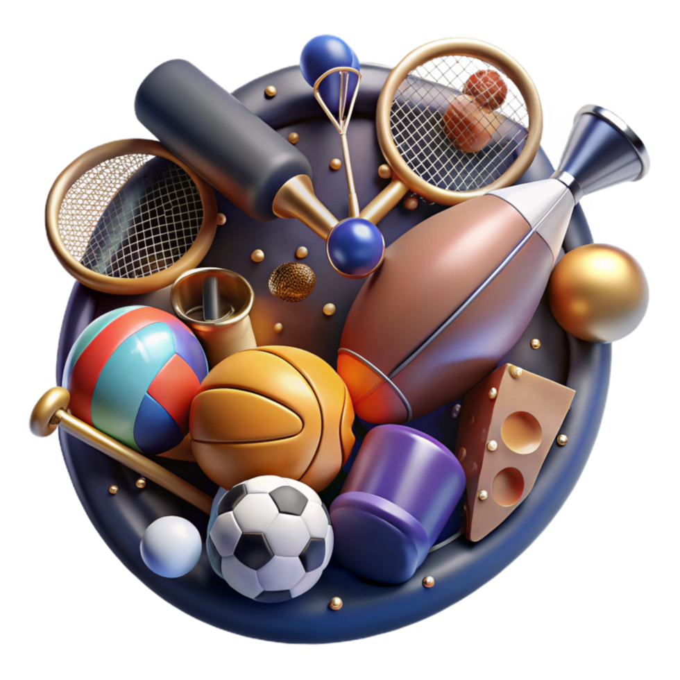 stunning creative Sports Equipment Collage Varied Items Transparent Isolated authentic png