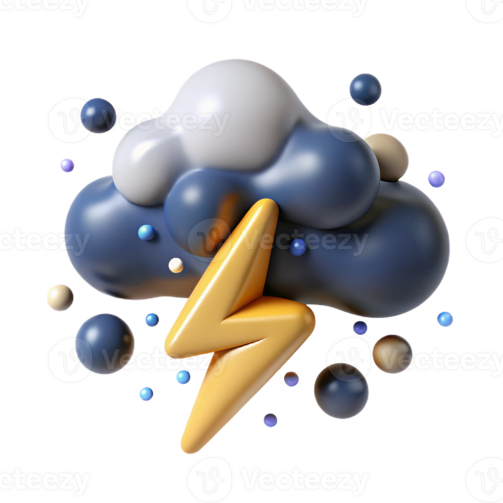 elegant vintage Lightning Bolt Storm Clouds Cutout on Transparent Background premium png