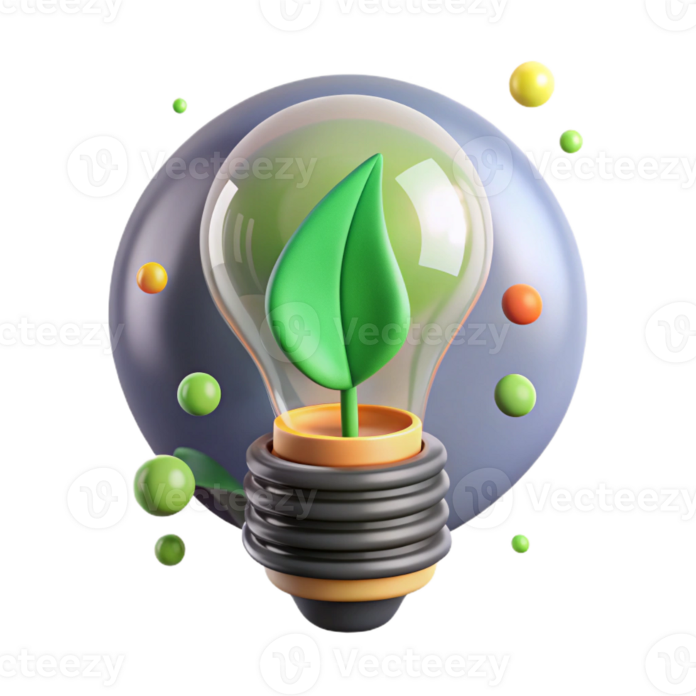 beautiful classic Lightbulb with Green Leaf Inside Isolated high resolution png