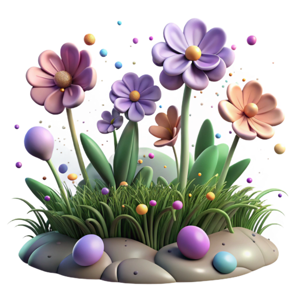 magnificent vintage Spring Flowers in Meadow Transparent Background genuine png