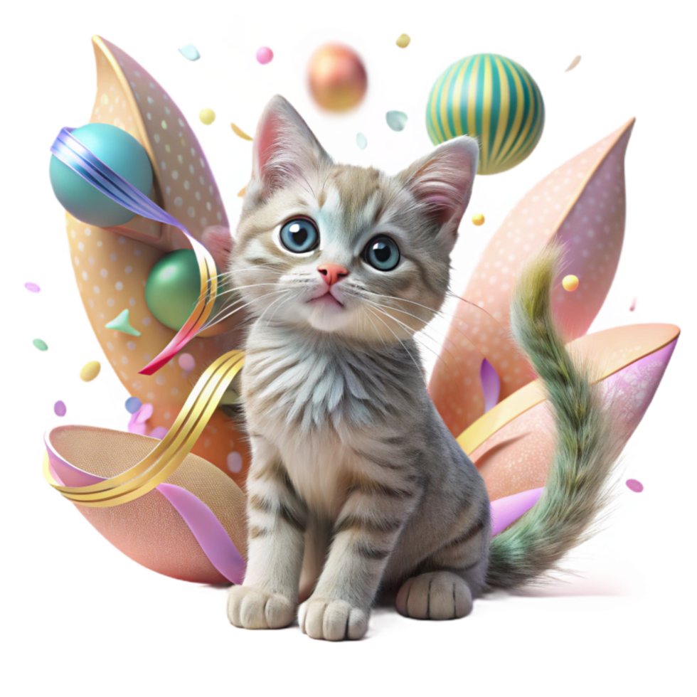 vibrant minimalist Spring Kitten Playful Pose Cutout Transparent Background high quality png