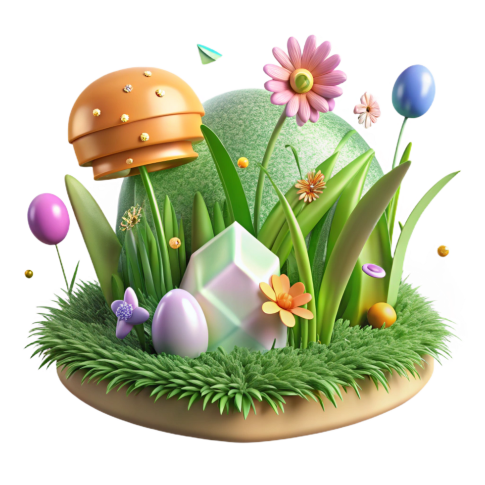 vibrant traditional Spring Meadow Green Grass Wildflowers Cutout Transparent Background 4K png