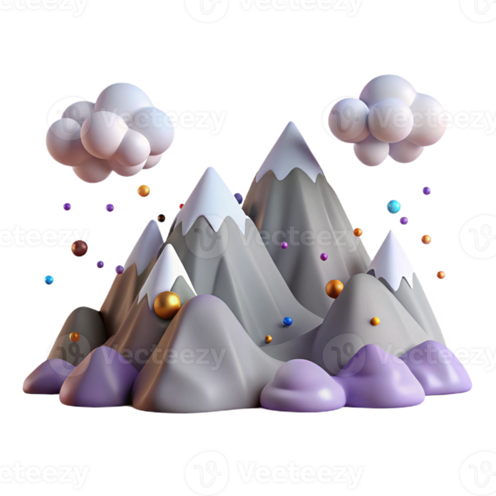 vibrant contemporary Mountain Range with Clouds Isolated with Realistic Sky detailed png