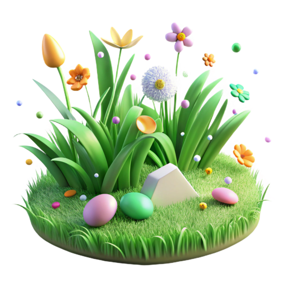 wonderful creative Spring Meadow Green Grass Wildflowers Cutout Transparent Background professional png