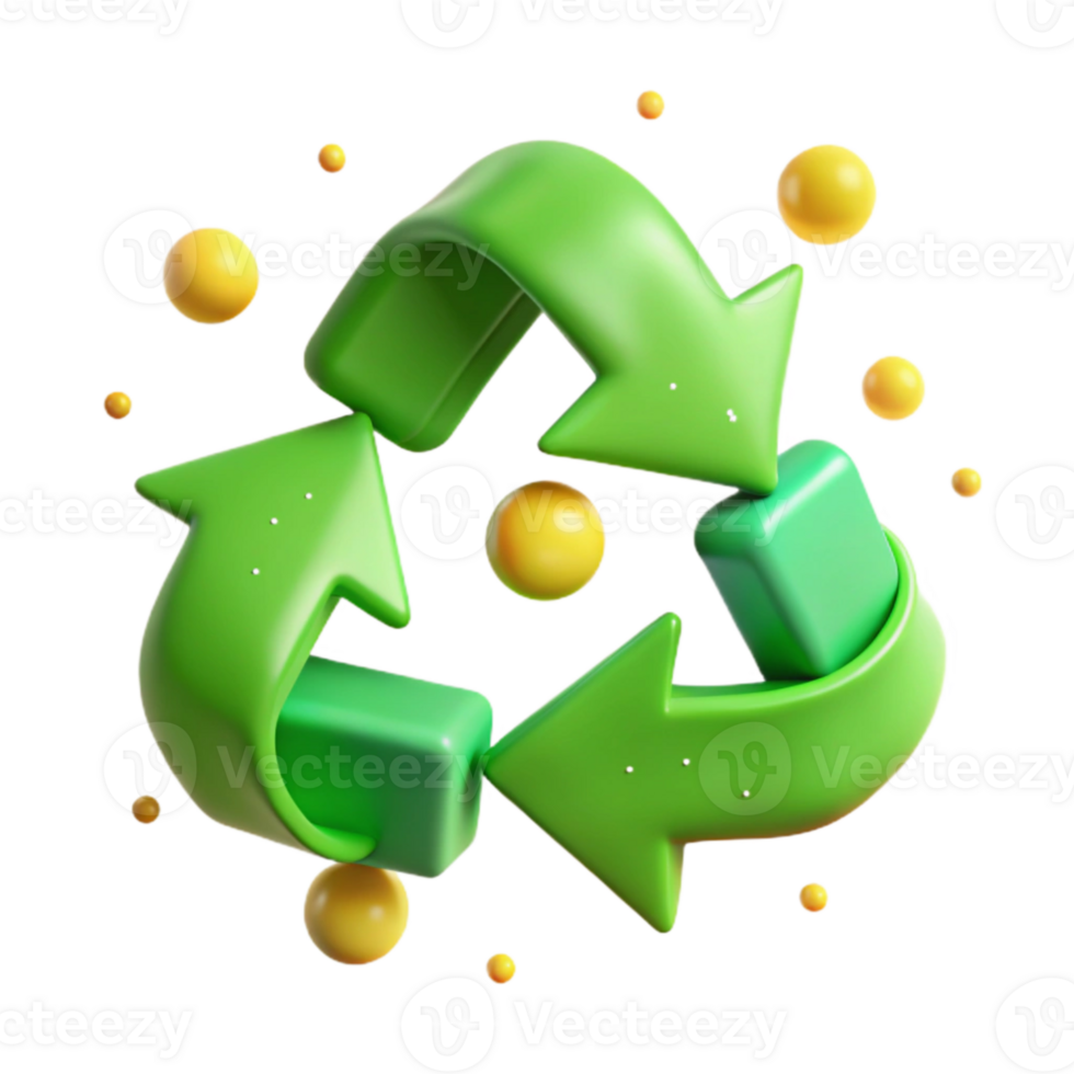 dramatic modern Recycling Symbol Arrows Green Transparent Background high resolution png
