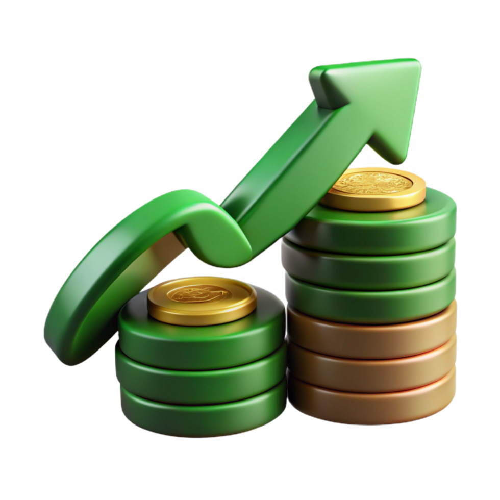 elegant abstract Stacked Coins with Green Upward Arrow Isolated genuine png