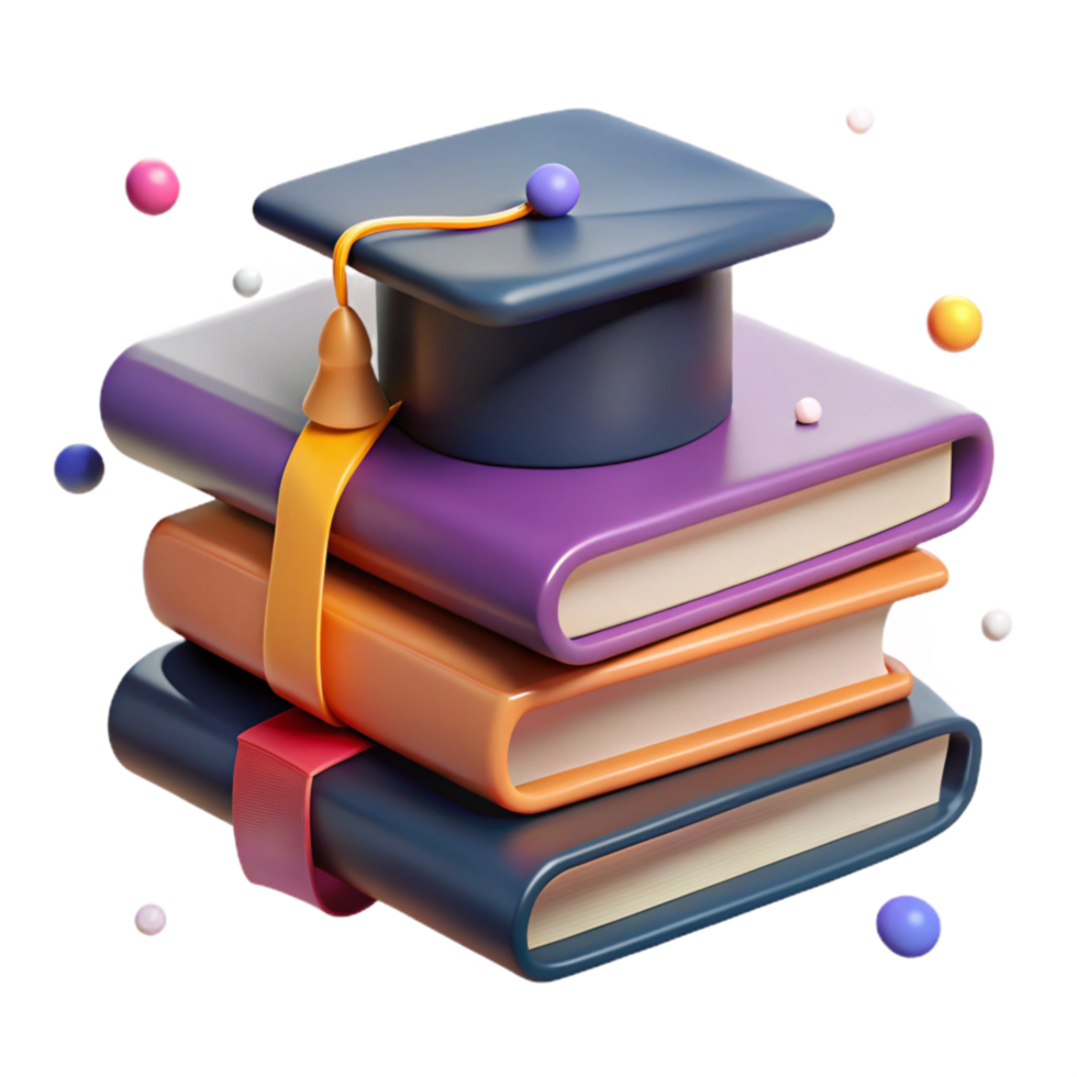 dramatic contemporary Stacked Books with Mortarboard Isolated Element professional png