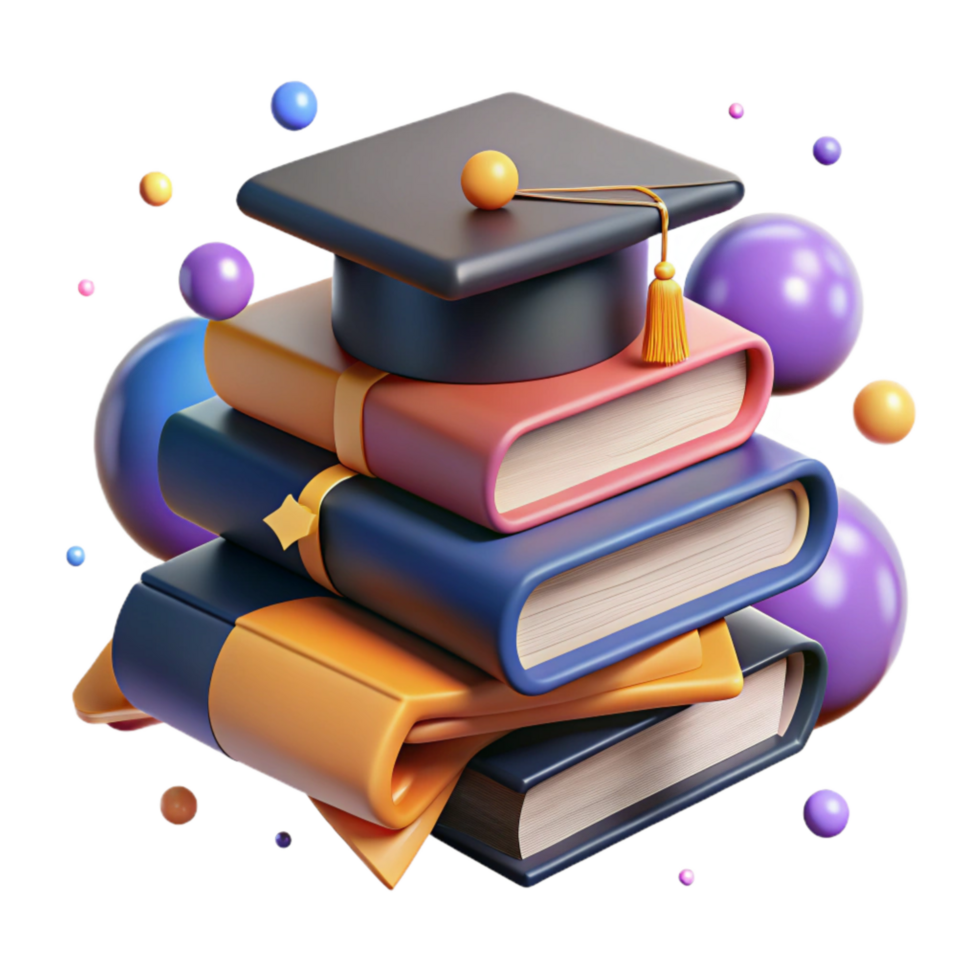 wonderful creative Stacked Books with Mortarboard Isolated Element original png