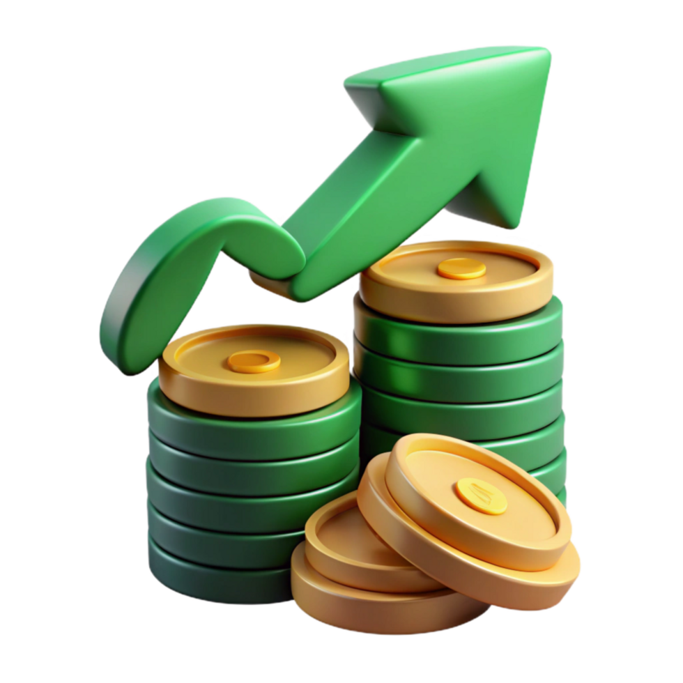 wonderful contemporary Stacked Coins with Green Upward Arrow Isolated detailed png