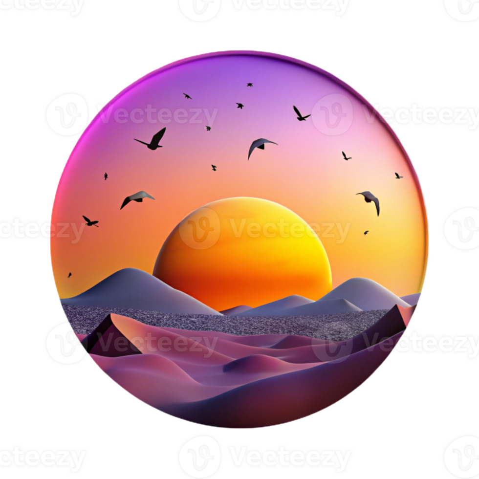 elegant minimalist Migrating Birds Silhouette Sunset Isolated Orange and Purple Sky png