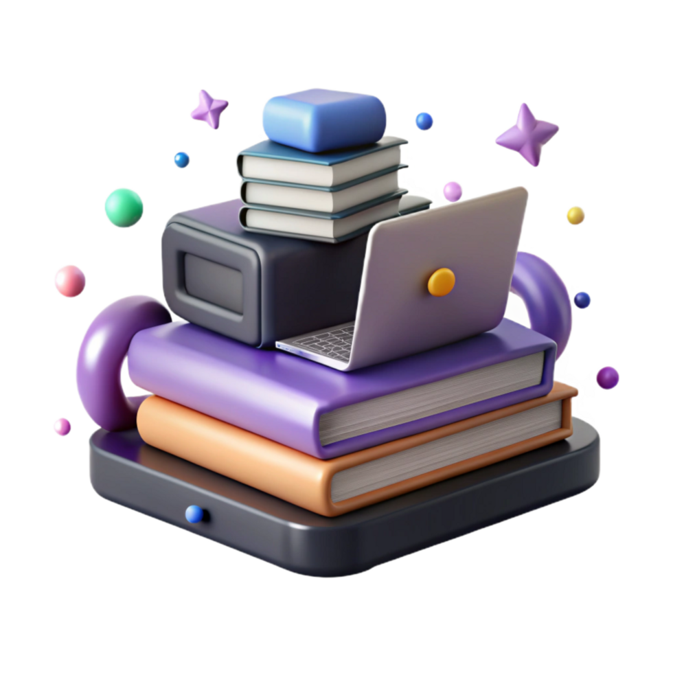wonderful modern Stack of Books and Laptop Cutout authentic png