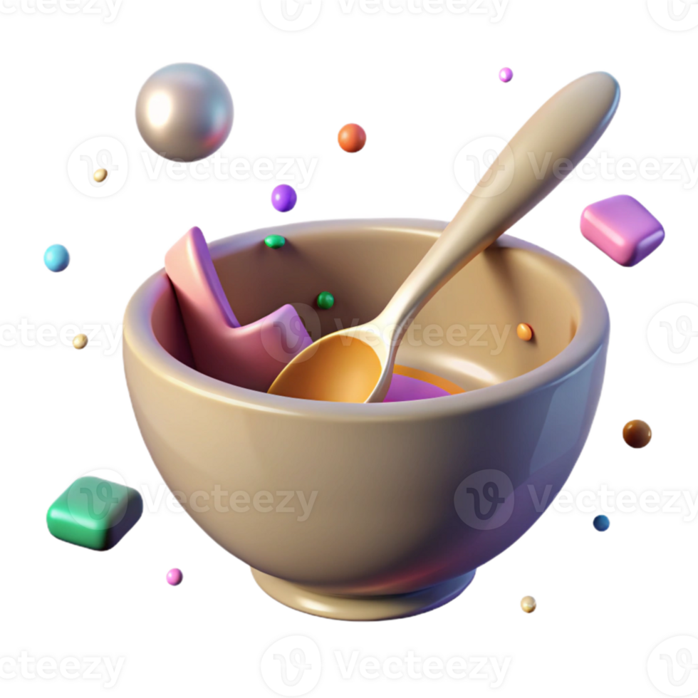 serene traditional Mixing Bowl and Spoon Isolated Side View png