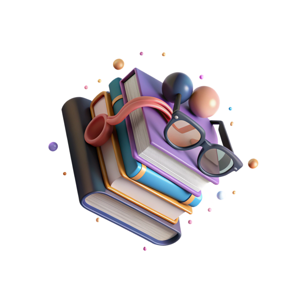 wonderful minimalist Stack of Books with Eyeglasses Cutout 4K png