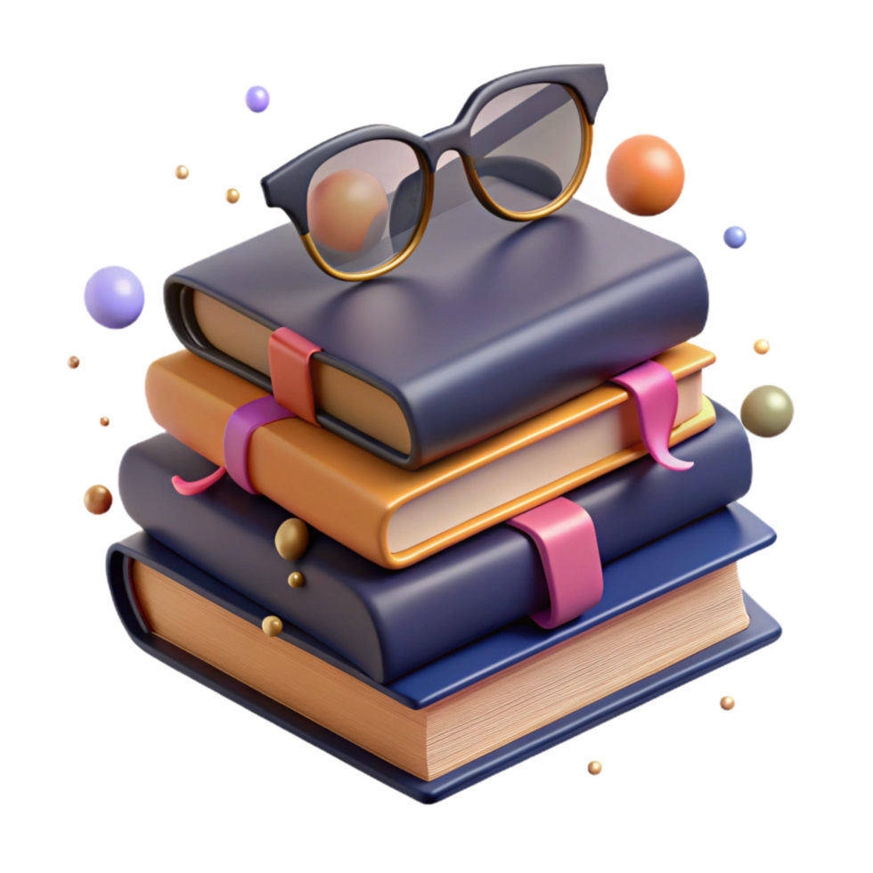 impressive traditional Stack of Books with Eyeglasses Cutout genuine png