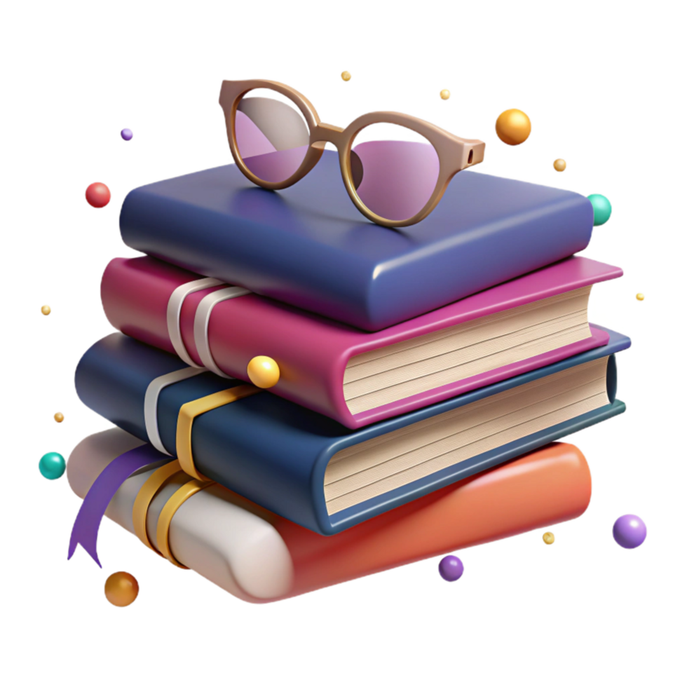 stunning abstract Stack of Books with Eyeglasses Cutout professional png