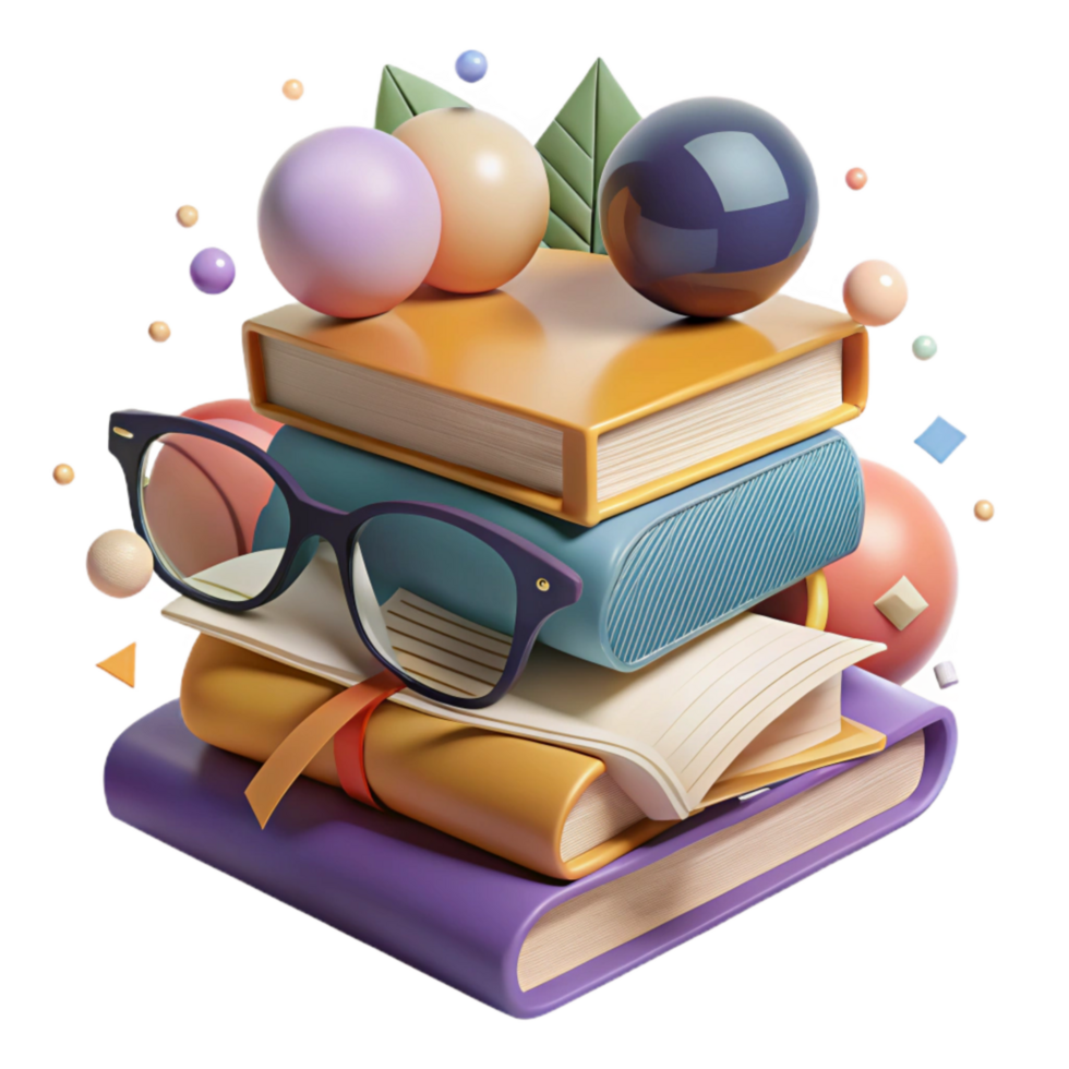 elegant abstract Stack of Books with Eyeglasses Cutout professional png