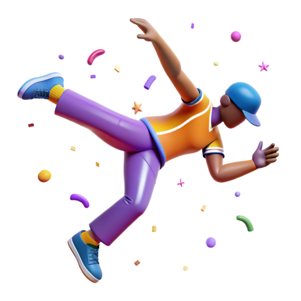 impressive classic Hip Hop Dancer Breakdancing Silhouette Isolated with Bold Colors detailed png
