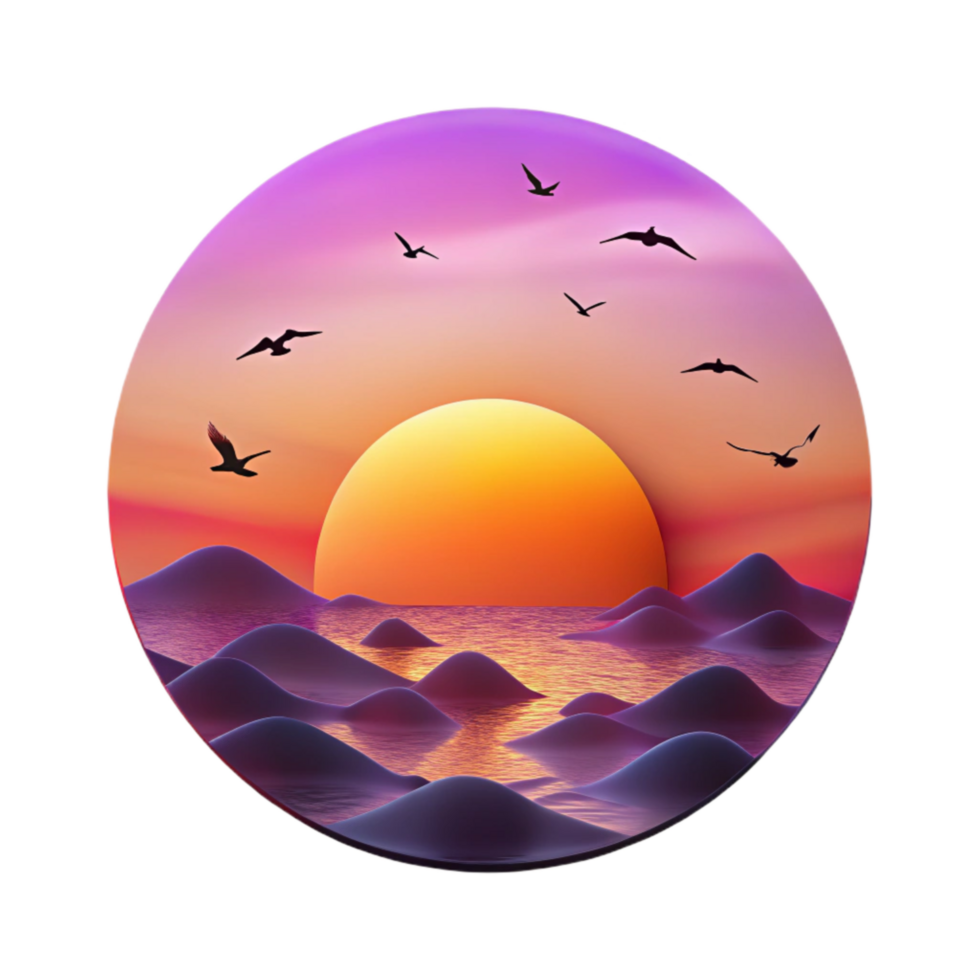 wonderful artistic Migrating Birds Silhouette Sunset Isolated Orange and Purple Sky high resolution png