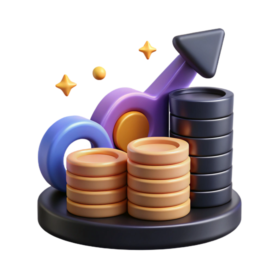 elegant classic Stack of Coins Growth Chart Transparent Element premium png