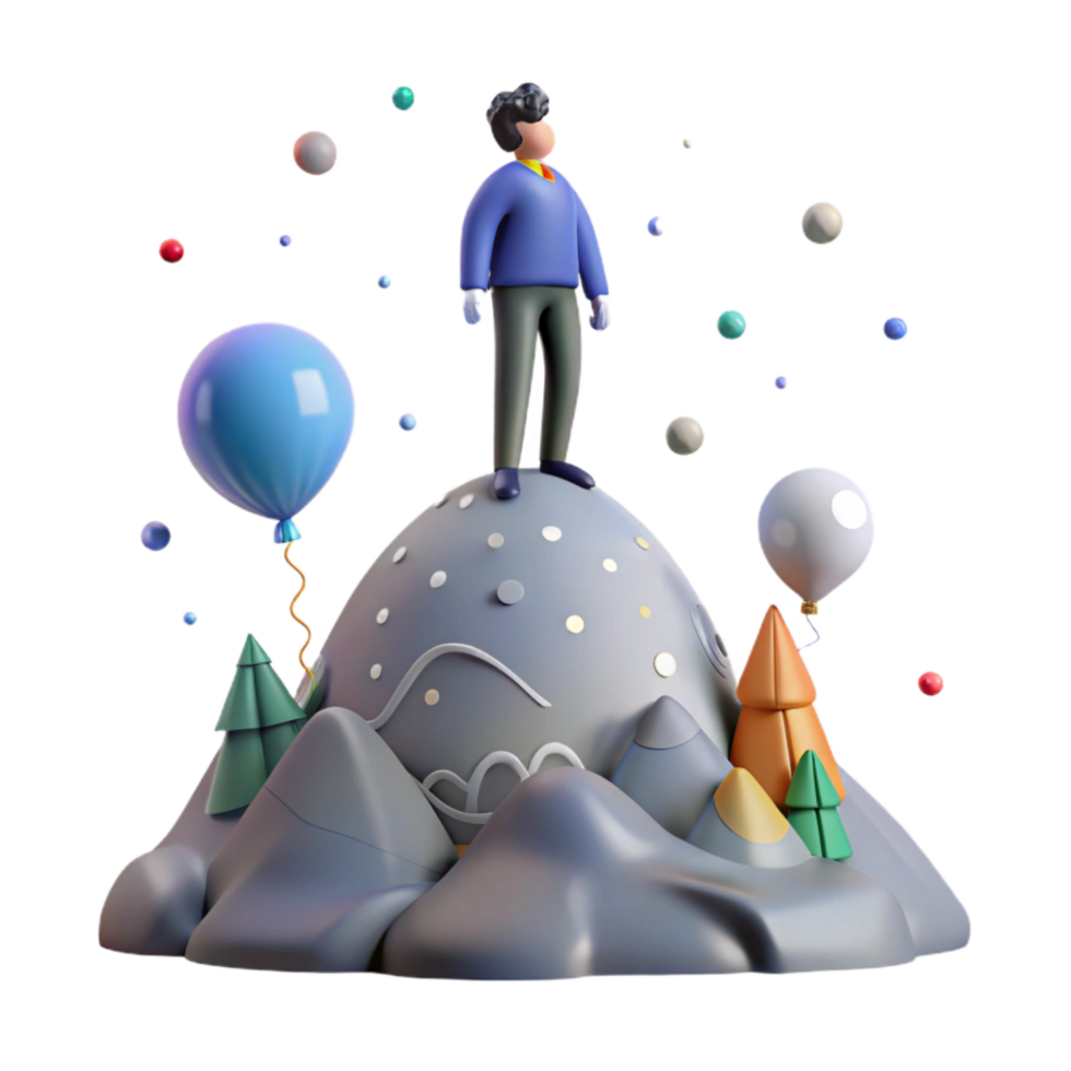 beautiful abstract Person Standing on Mountain Peak Silhouette Isolated Element exclusive png