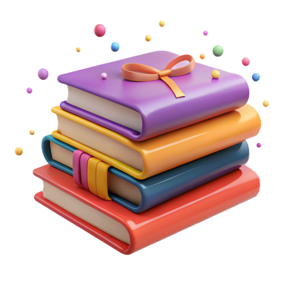 serene vintage Stack of Colorful Books Side View Transparent Background detailed png