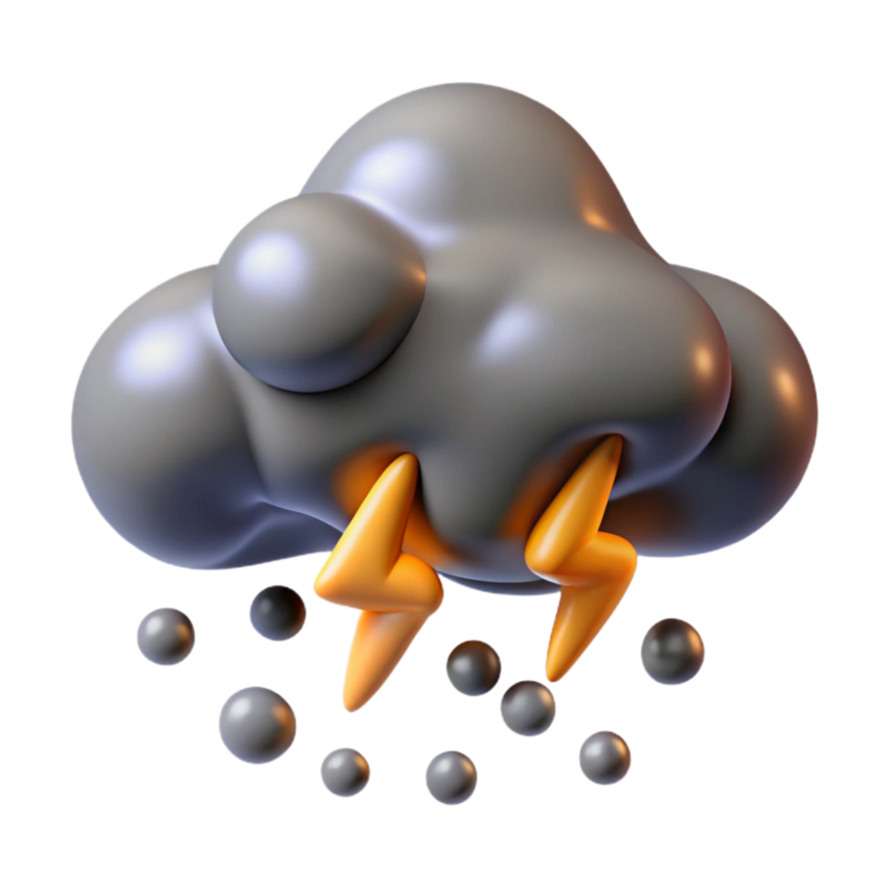 elegant contemporary Grey Rain Cloud with Lightning Isolated genuine png
