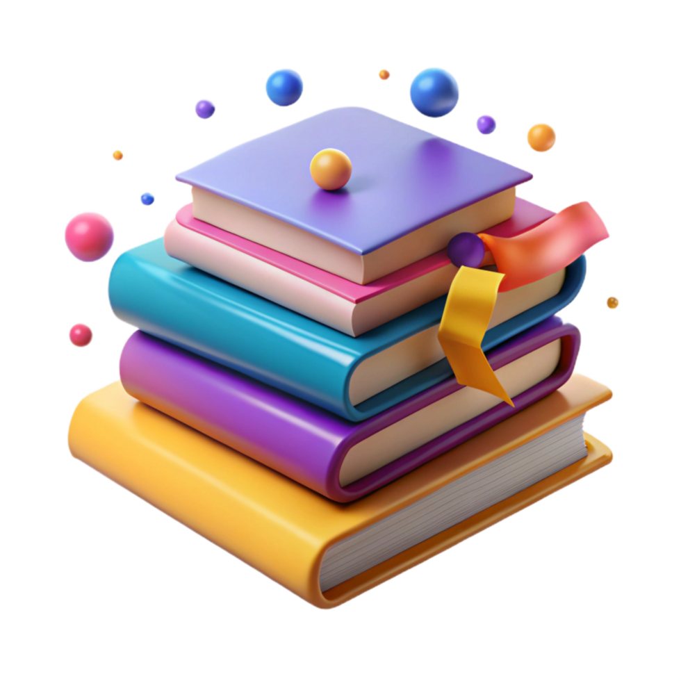 dramatic traditional Stack of Colorful Books Side View Transparent Background 4K png