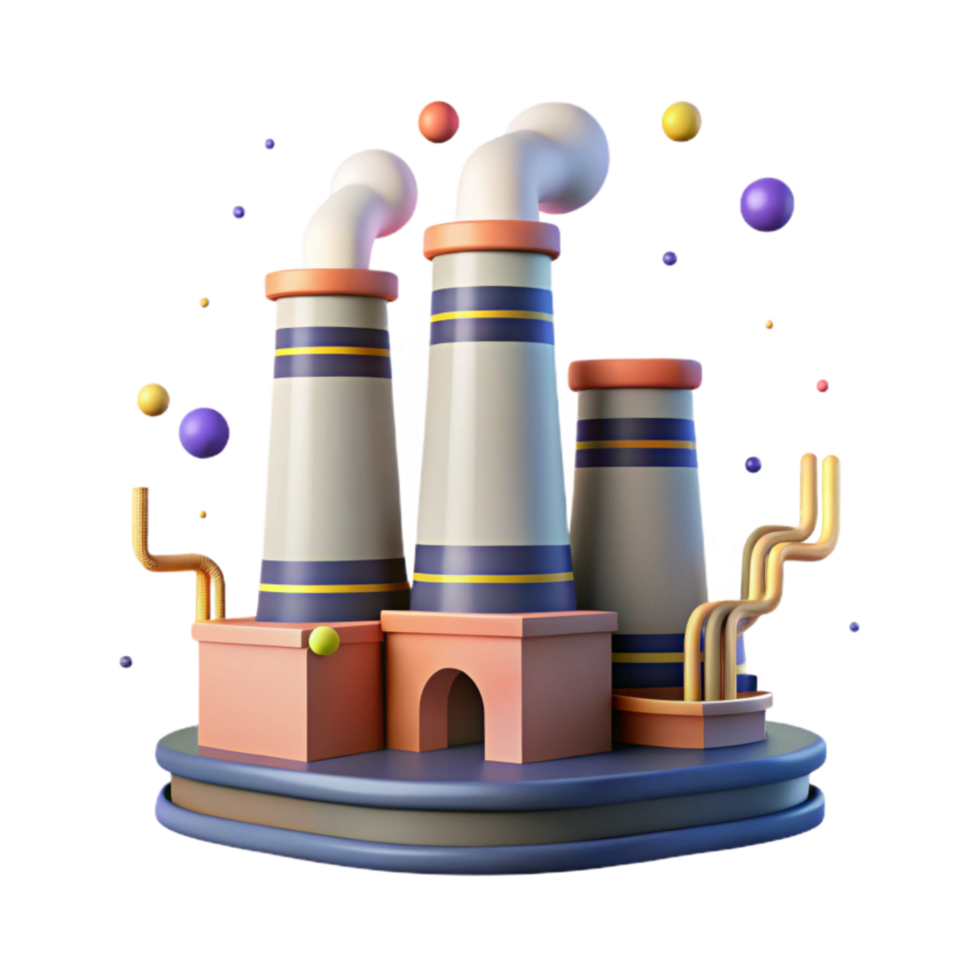 elegant classic Industrial Smokestacks Isolated with Gray Smoke Plumes original png