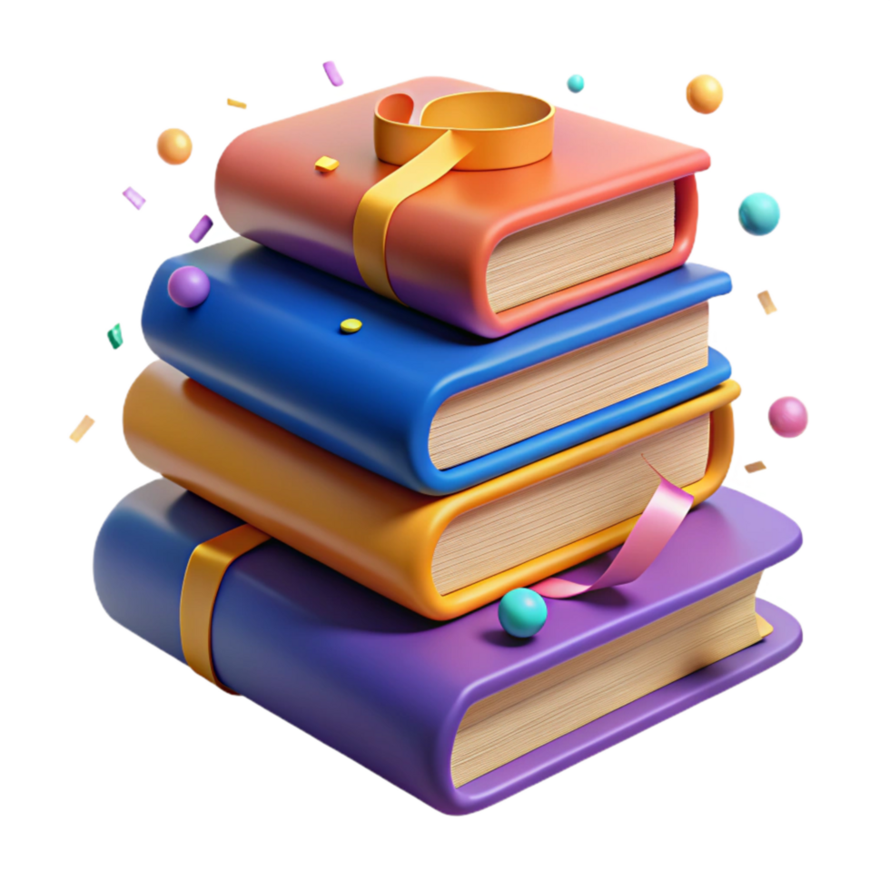 wonderful rustic Stack of Colorful Books Side View Transparent Background 4K png