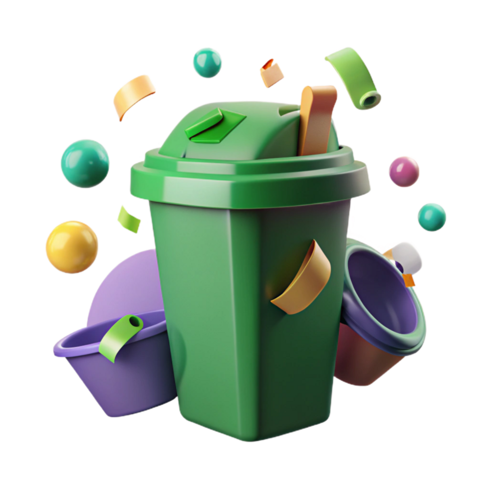 impressive traditional Recycling Bin Front View with Green Lid Isolated premium png