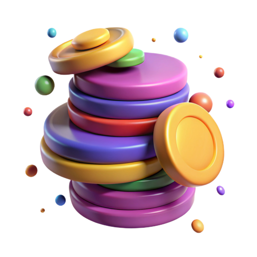 dramatic contemporary Stack of Colorful Coins Isolated detailed png