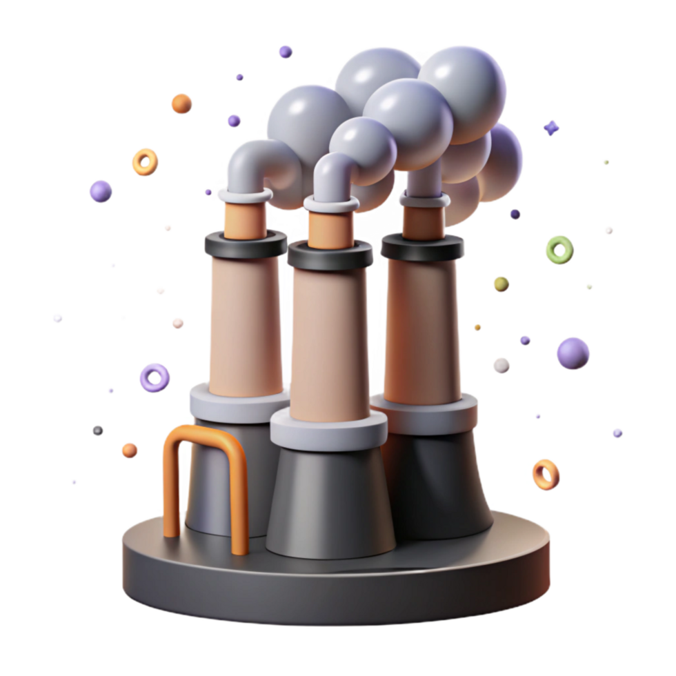 dramatic minimalist Industrial Smokestacks Isolated with Gray Smoke Plumes professional png