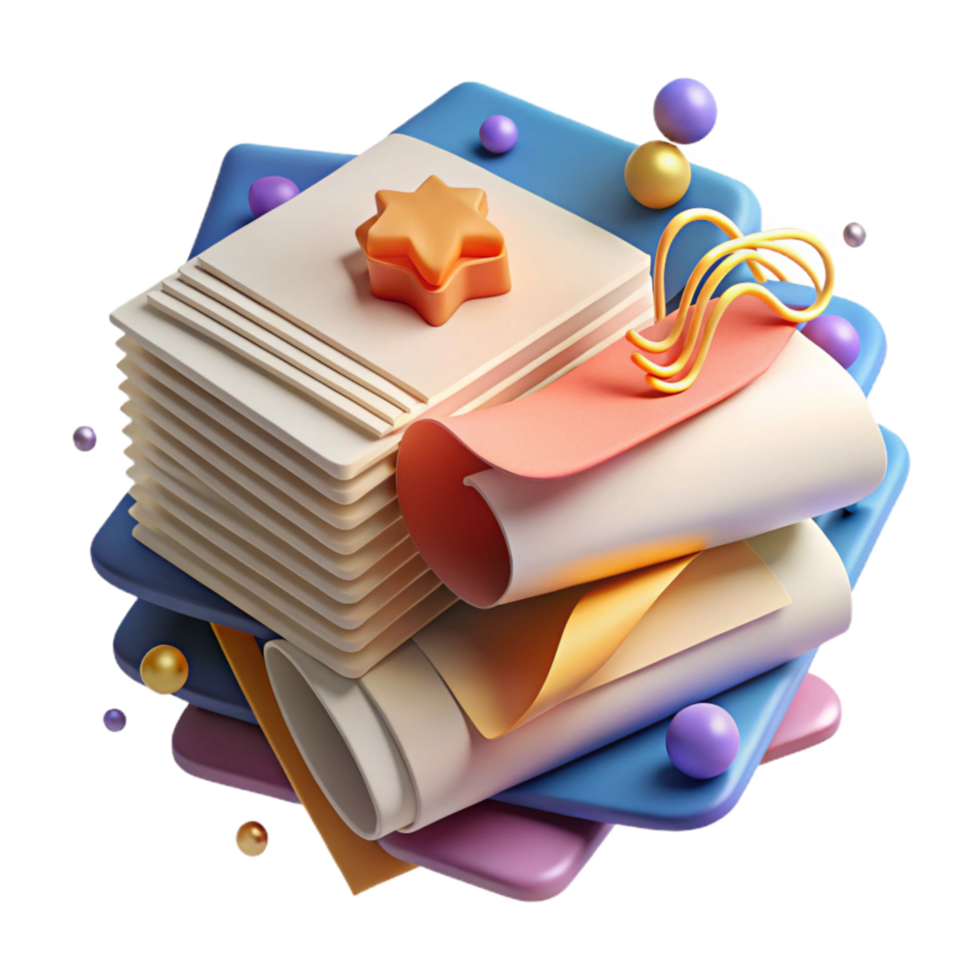 serene vintage Stack of Documents with Paperclips Cutout high quality png