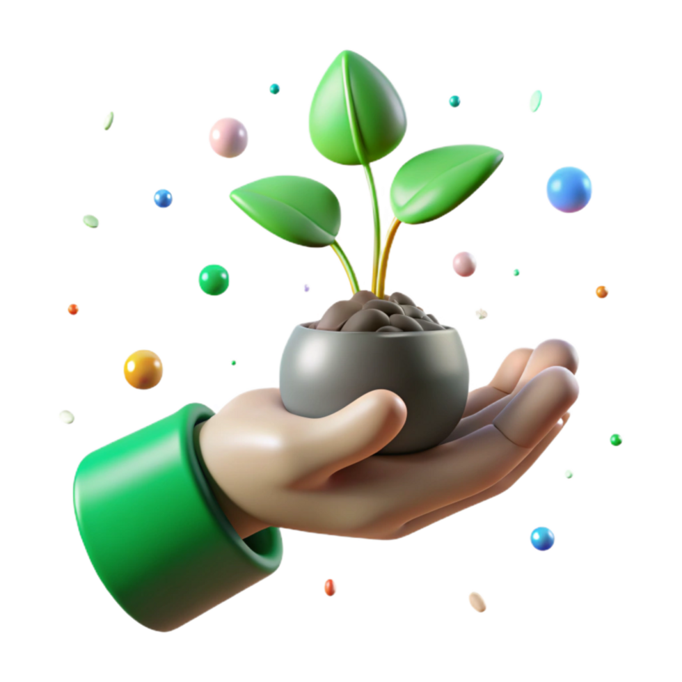 impressive minimalist Hand Holding Up Seedling Isolated with Green Hues high resolution png