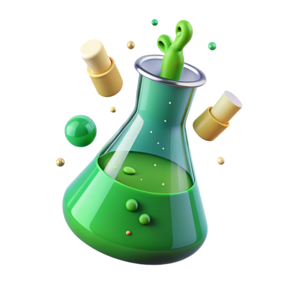 serene modern Laboratory Beaker with Green Liquid Cutout authentic png