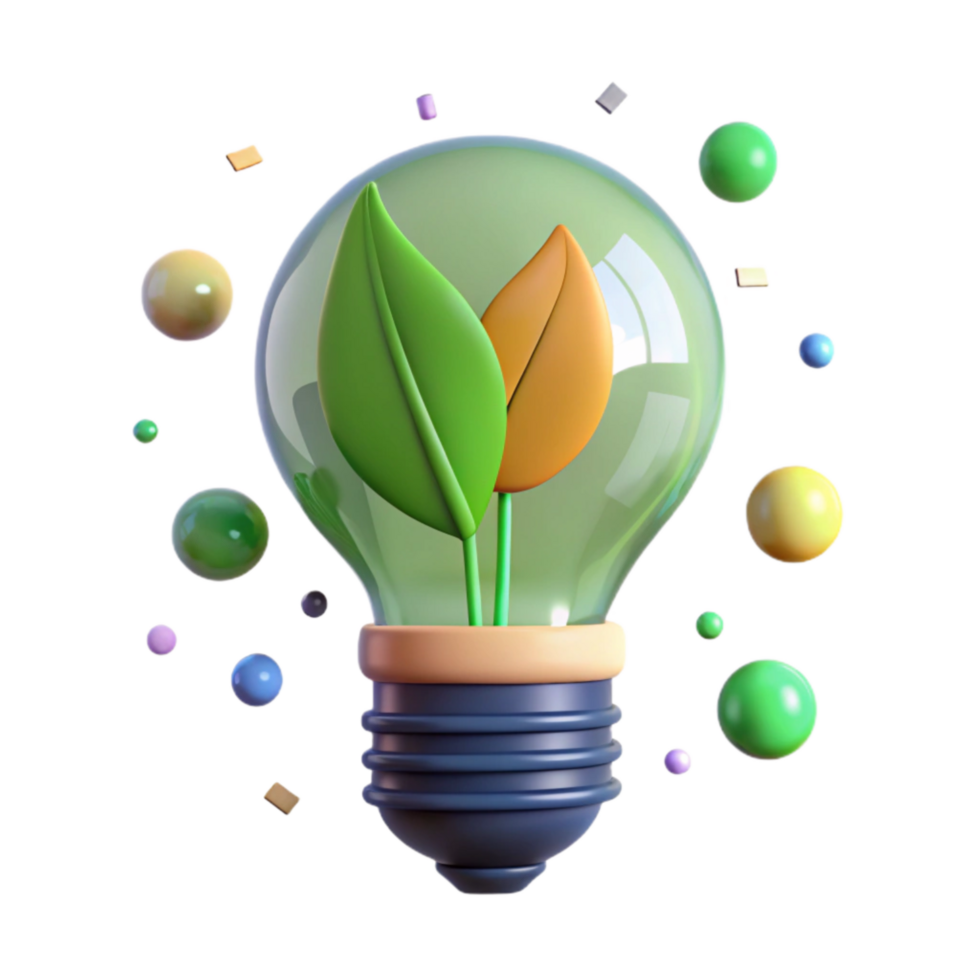 magnificent contemporary Lightbulb with Green Leaf Inside Isolated professional png