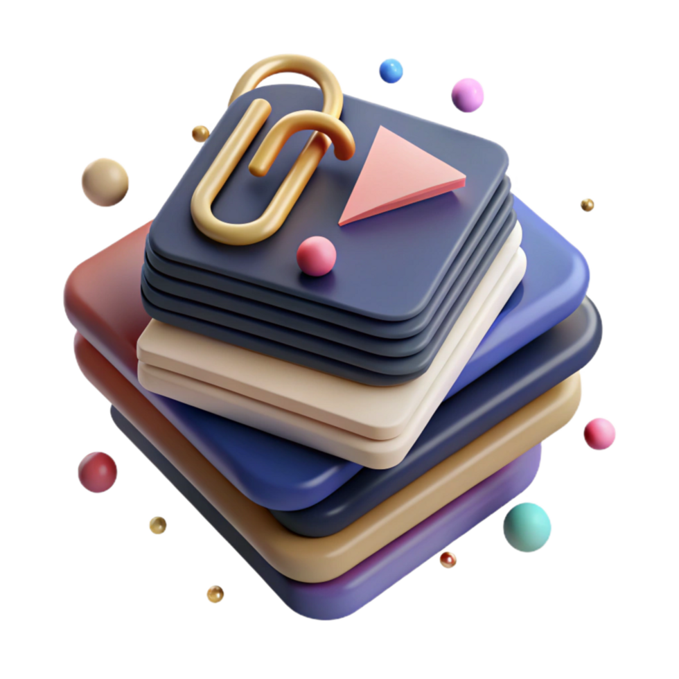 vibrant traditional Stack of Papers Isolated with Paperclip exclusive png
