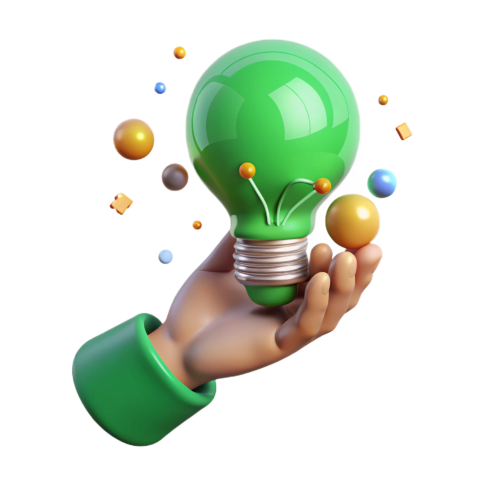 serene minimalist Hand Holding Lightbulb Green Glow Isolated detailed png