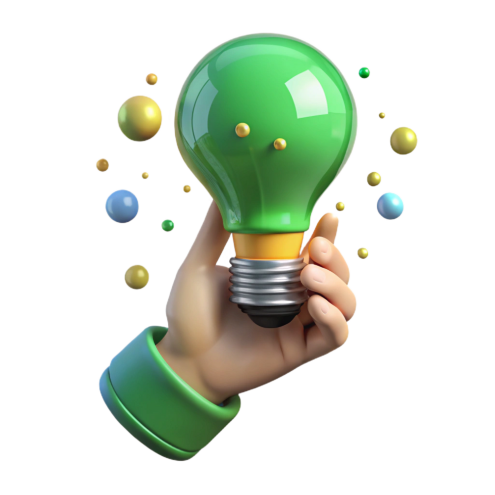 elegant traditional Hand Holding Lightbulb Green Glow Isolated original png