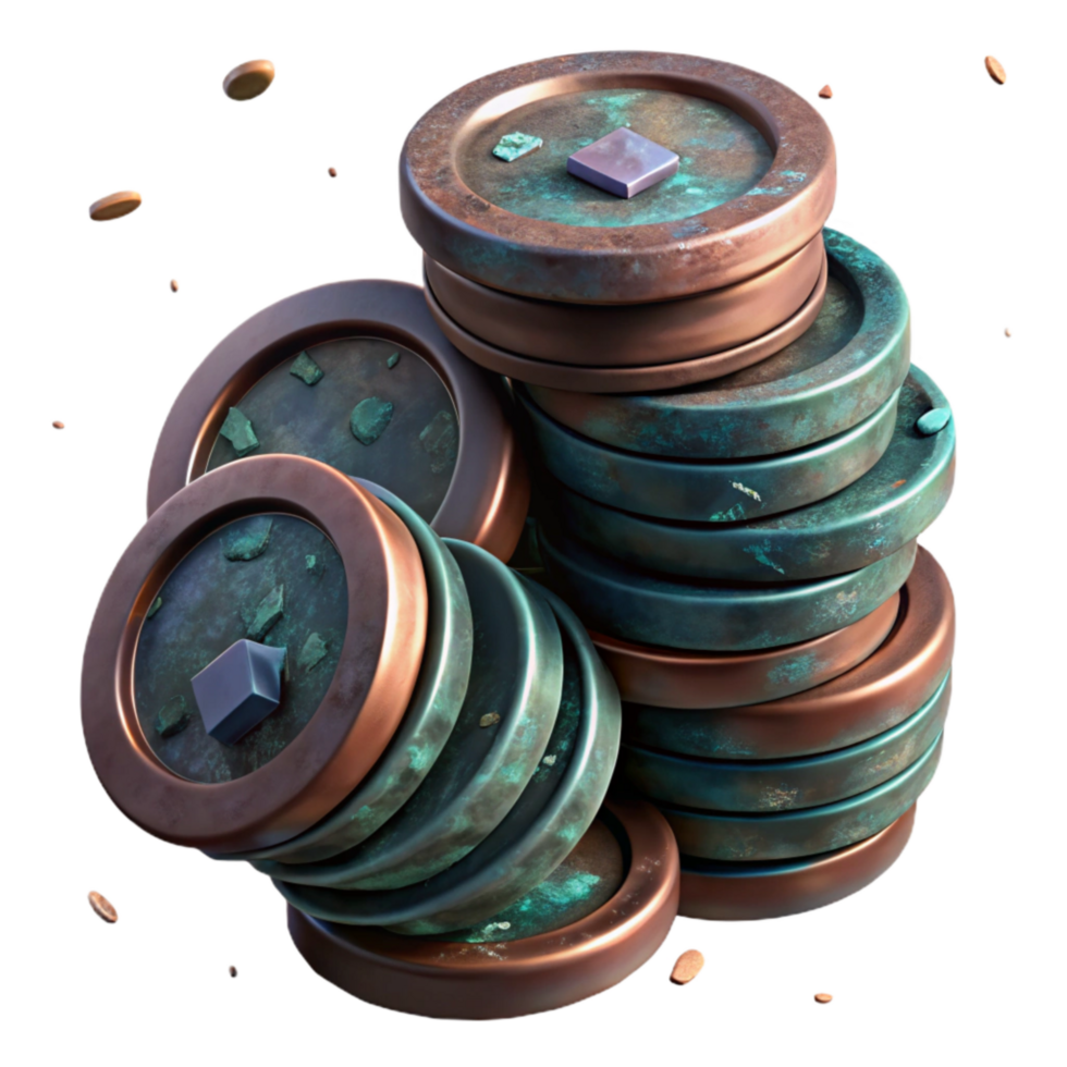 extraordinary vintage Stack of Vintage Coins with Patina Cutout high quality png