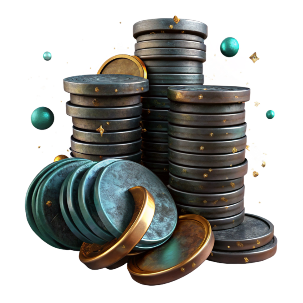 impressive abstract Stack of Vintage Coins with Patina Cutout premium png