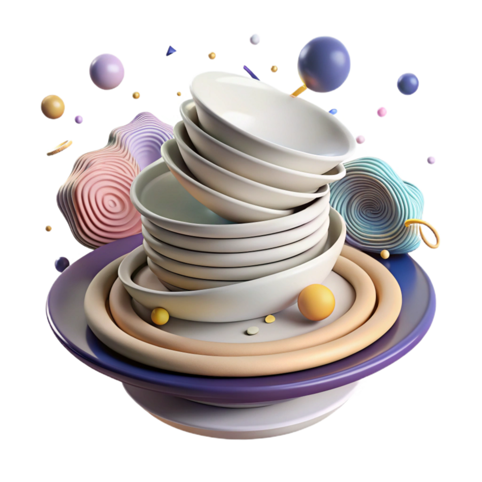 vibrant creative Stack of White Plates Isolated Cutout high resolution png