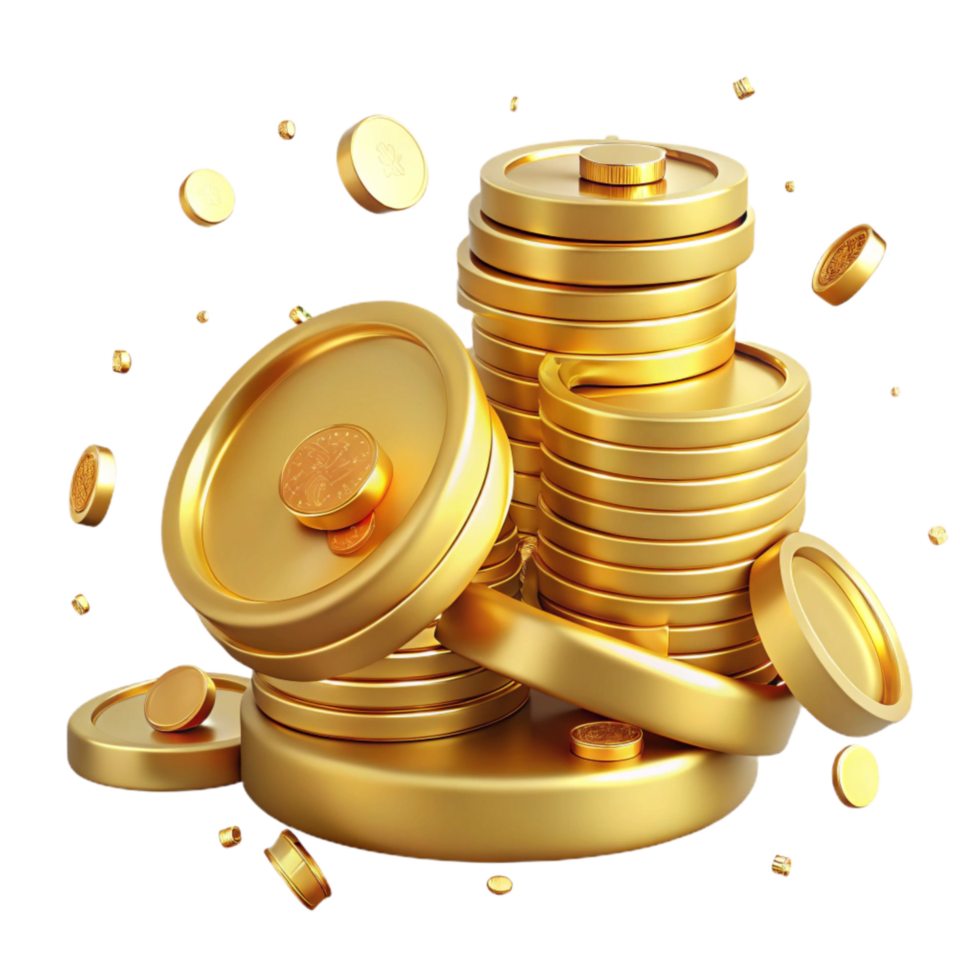 serene rustic Stacks of Coins Gold Transparent Background professional png