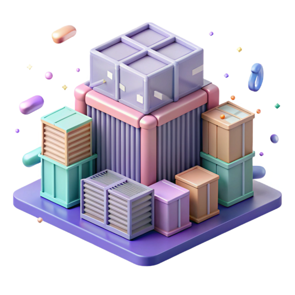 extraordinary minimalist Stacks of Shipping Containers Isometric View Transparent premium png
