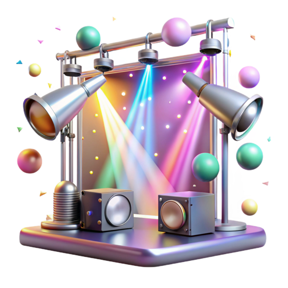 elegant modern Stage Lights with Colorful Beams on Transparent Background high resolution png