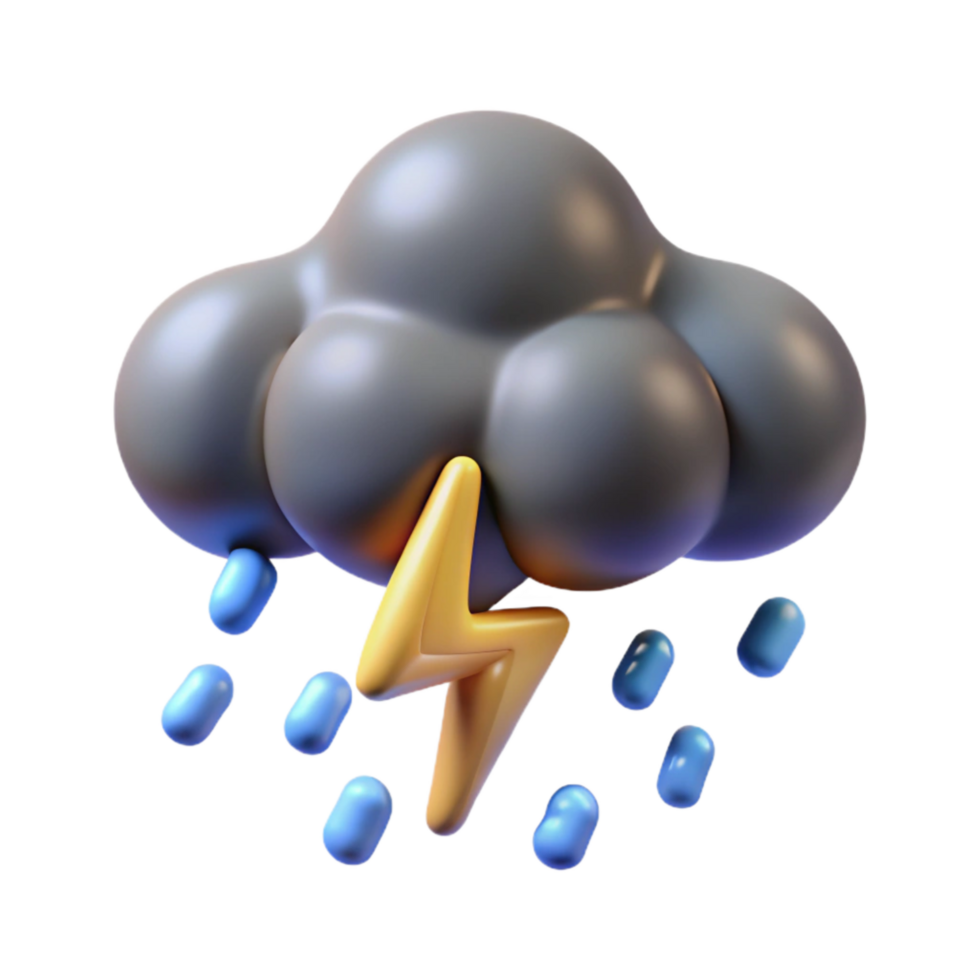 beautiful artistic Heavy Rain Cloud with Lightning Transparent Background high quality png